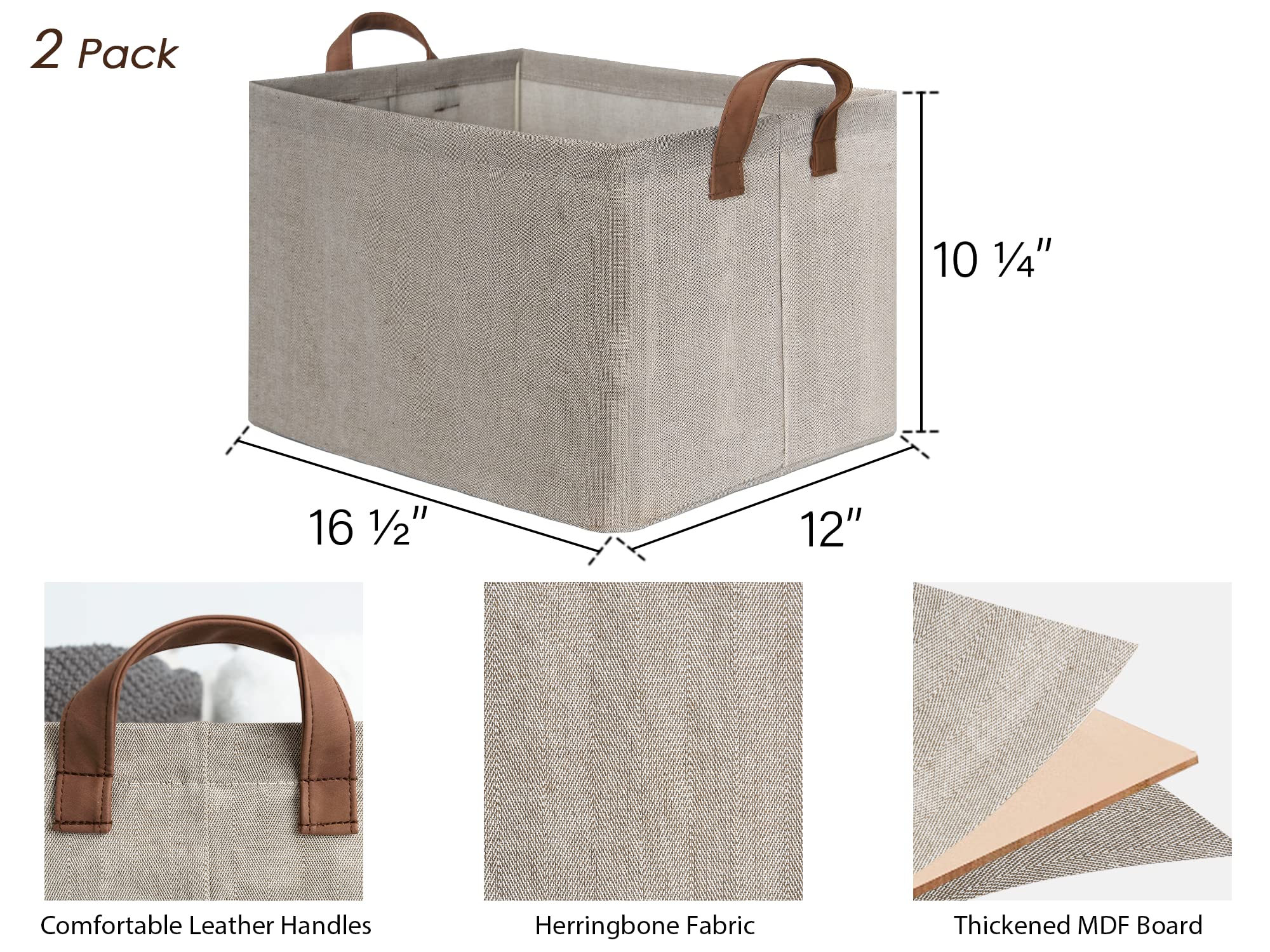 StorageWorks Storage Baskets for Shelves with Metal Frame  Canvas Storage Bins  Brown and Beige  2-Pack